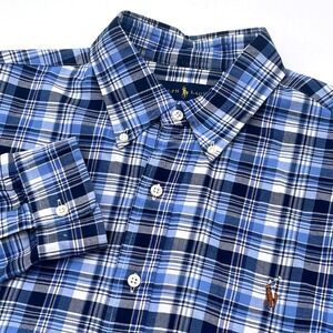 Ralph Lauren Mens Blue Plaid Cotton Button Down Shirt Large Long Sleeve Pony